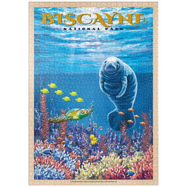 puzzleplate Biscayne National Park - Manatees Whispering Beneath, Vintage Travel Poster 1000 Puzzle