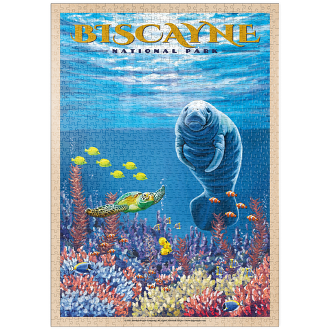 puzzleplate Biscayne National Park - Manatees Whispering Beneath, Vintage Travel Poster 1000 Puzzle