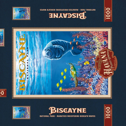 Biscayne National Park - Manatees Whispering Beneath, Vintage Travel Poster 1000 Puzzle Schachtel 3D Modell