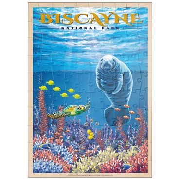 puzzleplate Biscayne National Park - Manatees Whispering Beneath, Vintage Travel Poster 100 Puzzle