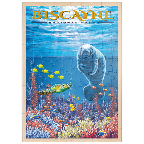 puzzleplate Biscayne National Park - Manatees Whispering Beneath, Vintage Travel Poster 100 Puzzle