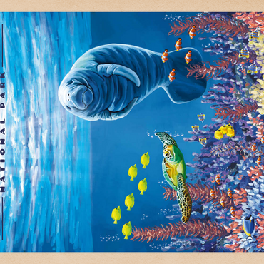 Biscayne National Park - Manatees Whispering Beneath, Vintage Travel Poster 100 Puzzle 3D Modell