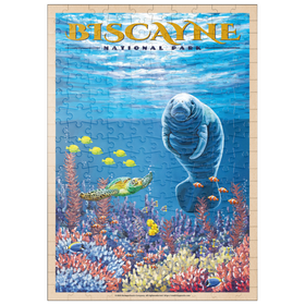 Darstellung des Puzzle-Motivs Biscayne National Park - Manatees Whispering Beneath, Vintage Travel Poster – Puzzleteile: 200