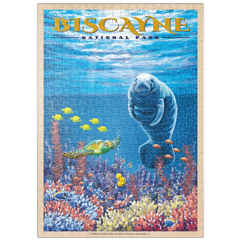 puzzleplate Biscayne National Park - Manatees Whispering Beneath, Vintage Travel Poster 500 Puzzle