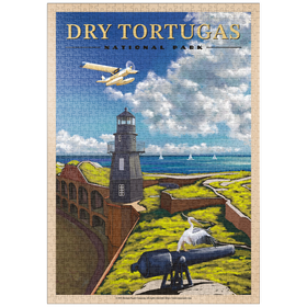 Darstellung des Puzzle-Motivs Dry Tortugas National Park - Fort Jefferson Lighthouse, Vintage Travel Poster – Puzzleteile: 1000