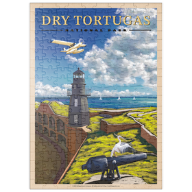 Darstellung des Puzzle Motivs Dry Tortugas National Park - Fort Jefferson Lighthouse, Vintage Travel Poster - Puzzleteile: 200