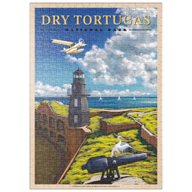 Darstellung des Puzzle-Motivs Dry Tortugas National Park - Fort Jefferson Lighthouse, Vintage Travel Poster – Puzzleteile: 500